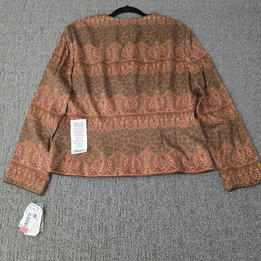 VTG 90s Adrianna Papell 100% Silk Printed Blazer Boho Statement Coat 16‎